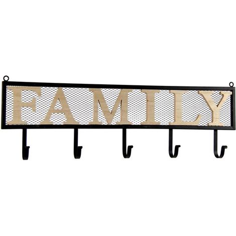 APPENDINO IN METALLO CON APPLICAZIONE IN LEGNO SCRITTA FAMILY 61 X 20 X 6 CM