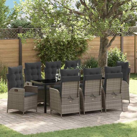 Conjunto de Comedor de Jardín 9 pcs Gris ratán sintético (1/5)