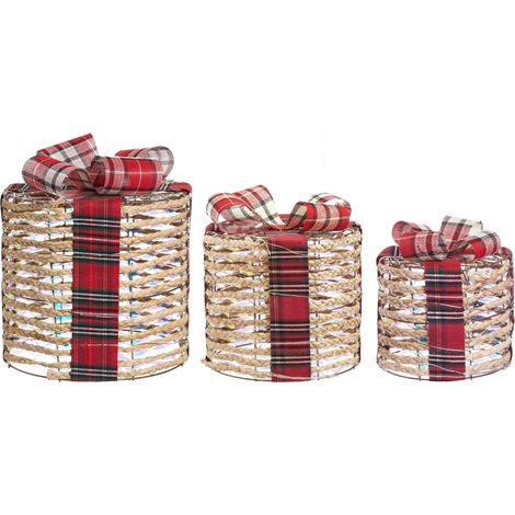 Set of 3 Light-Up Christmas Gift Boxes Beige with LED Lights Holiday Decorations with Bows for Indoor Use VEJLEN (1/5)