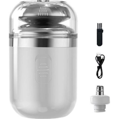 Mini rasoir électrique, rasoir automatique avec tête de coupe-poils de nez, rasoir de voyage lavable rechargeable par USB(blanc)
