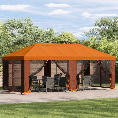 Gazebo con paredes laterales 6 x 3 m Naranja Poliéster y Acero