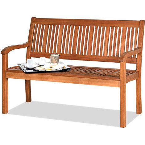 COSTWAY Banc de Jardin d'Extérieur pour 2 Personnes en Bois avec Dossier et Accoudoir Large pour Parc, Bord de Piscine (1/5)