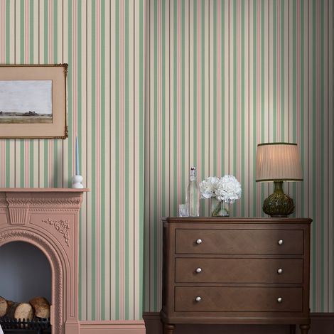 Papier peint intissé Joules Grove Stripe 1005 x 52cm Rose, vert