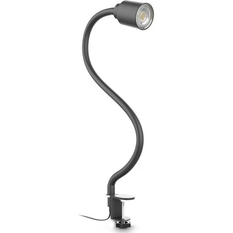 Klemmlampe - 5W, 400lm, LED, mit Stecker, dimmbar, Schwanenhals, warmweiß, schwarz
