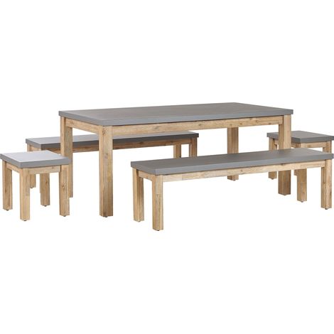 Set da Giardino in Cemento Grigio Tavolo Rettangolare e 2 Panche ad U Ostuni
