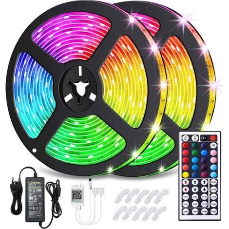 Kit de RVB LED Band, 10m, Bluetooth App Control, 16 millions de couleurs, 44 touches, IP65, SMD 5050.12V, Multicolored (1/5)