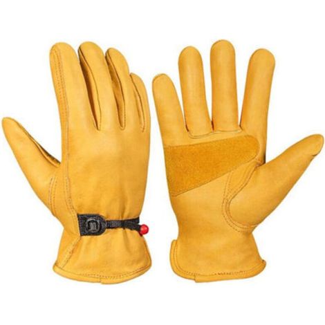 Gants de jardinage pour hommes et femmes, gants de travail en cuir de vachette épais jaune taille XL, gants anti-épines et anti-coupures pour travaux de jardinage (1/4)