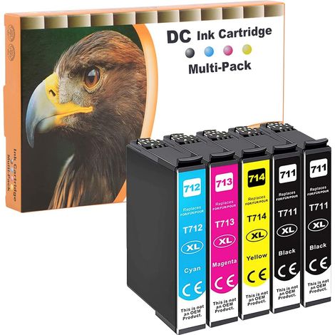 5x Cartouches d'encre compatibles pour Epson T0711 T0712 T0713 T0714 pour Epson Office B40W BX-300F BX-310FN BX-510 W BX-600FW BX-610FW Stylus D120 D78 D92 DX-4000 DX-4050 DX-4400 DX-5000 DX-5050 (1/5)