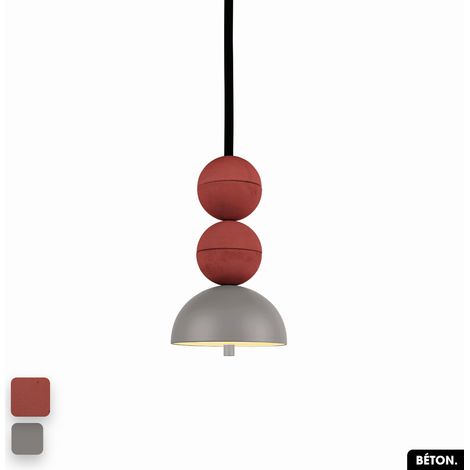 Lampe de suspension en béton - BOSFOR CONCRETE TERRE ROUGE - GRIS 2 BALLES LED 14W (1/3)