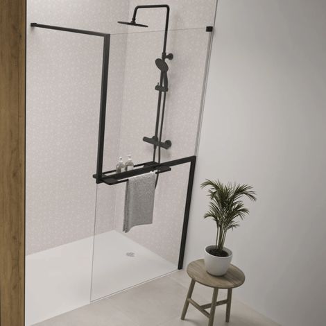Paroi de douche 120 x 200 cm KINEDO Walk-in Solo Z avec étagère et porte serviette noir mat (1/5)