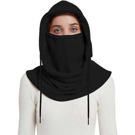 Damen Winter-Sturmhaube mit integriertem Schal, dick, warm, aus Polarfleece, winddicht, verstellbar-Black (1/4)