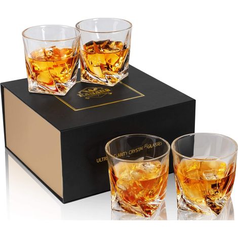 Schweres Kristall-Whiskeyglas-4 Set, 300ml dicke gefrierbare Bourbon-Gläser, Premium-Whiskey-Geschenke für Männer, gefrorenes Kristall kühlt Cocktails (1/5)