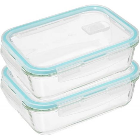 5Five Aufbewahrungsbehälter mit Deckel – 2er-Set – Glas – Luftdicht – Mit Clips – 21 x 15 x 7 cm – 1180 ml (1/5)
