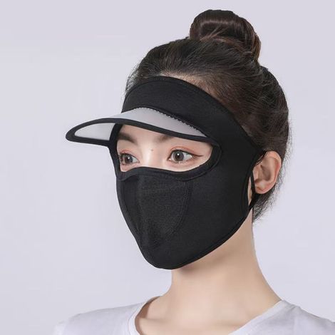 Masque facial à bord pour femmes, tissu en fibre soie glacée d'été, protection solaire fine et respirante, couvre-visage intégral lavable, toutes saisons, noir (1/5)