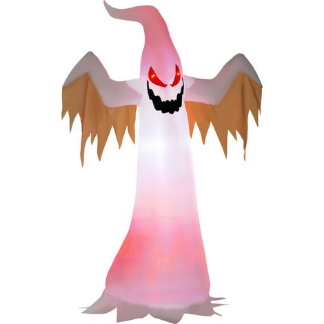 Fantôme gonflable Halloween 2,4 m avec LED IP44, déco auto-gonflante en polyester blanc et rouge, dimensions 150 x 80 x 240 cm (1/5)