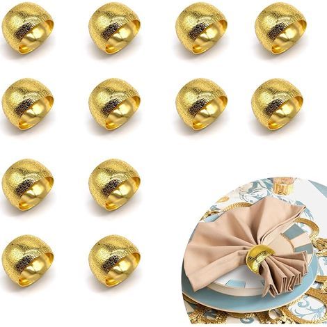 Rond de Serviette Doré, 12 Pièces Or Anneau Serviette de Table, 4,6 x 2,8 cm Rond Rond de Serviette Personnalisé, Ronds Serviette Texturés Givré, pour Fêtes Mariage, Dîners (1/5)