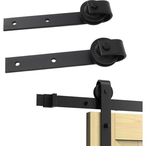 [Kit de Roulement pour Porte Coulissante] 1 Paire Kit de Rail Coulissant Porte Barn Hardware Roues Acier Carbone Noir pour Chambre Bureau Salon (1/4)