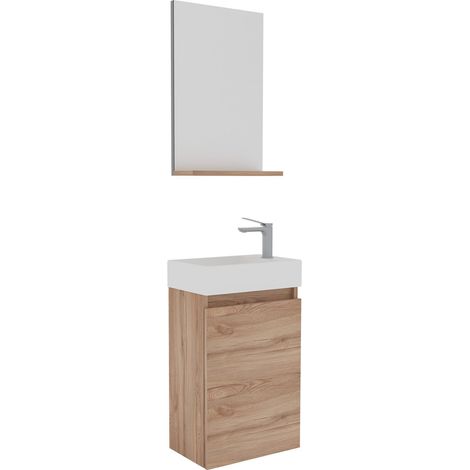 Waschtisch-Set mit Spiegel (2-teilig) "Conza 45" – 45 x 26 x 75 cm – Eiche (1/4)