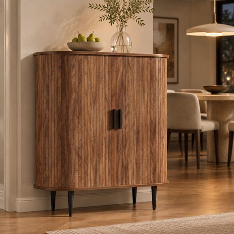 Zapatero 85x40x93 cm de MDF natural, puertas correderas y 4 ganchos - CHICFURN (1/5)