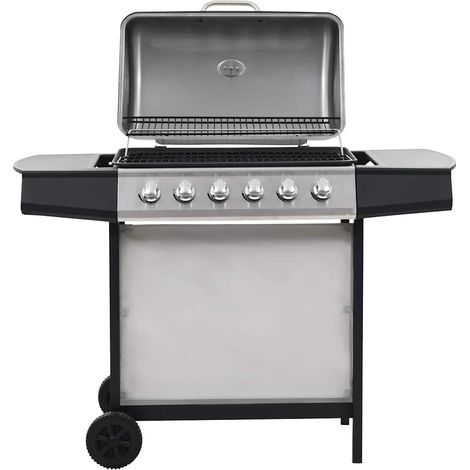Barbecue au gaz avec 6 zones de cuisson-Plancha à gaz Inox Argenté