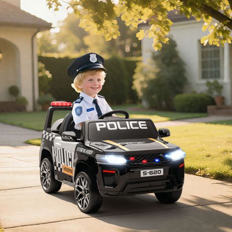 Auto elettrica della polizia per bambini con telecomando, doppio motore, sirena, sospensioni a 4 ruote e fari - Nera (1/5)