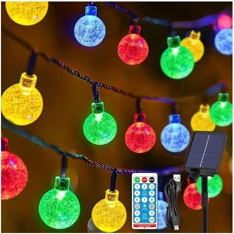 Guirlande solaire,Guirlande Lumineuse Extérieure Solaire Noël , 6.5M 30LED Cristal Boules Guirlande Solaire 8 Modes IP65 Étanche Solaire Exterieur Jardinpour mariages,fêtes,Noël (Coloré) (1/5)