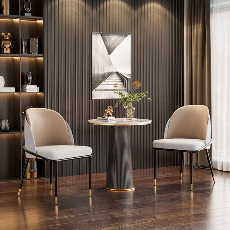 Two-tone Microfiber Leather Upholstered Dining Chairs (Set of 2) - Beige/White Gray