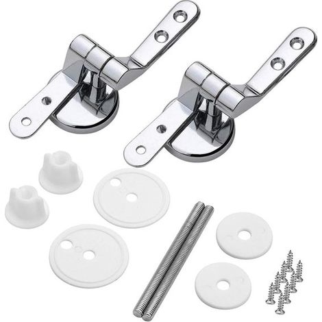 Ensemble de charnières pour abattant de toilette - Vis de fixation et plaques de recouvrement incluses - Indispensable pour la salle de bain - Acier inoxydable de qualité supérieure - Modèle universel (1/5)