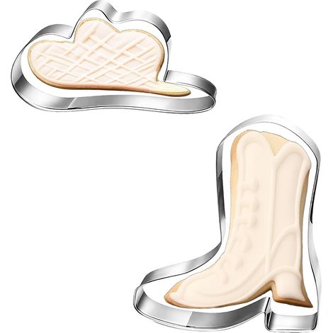 2 x Cowboy Themed Cookie Cutters, Cowboy Boots and Hat Pastry Tool Kitchen Utensil for Making Biscuits Bread Sugar Paste and Fondant (1/5)