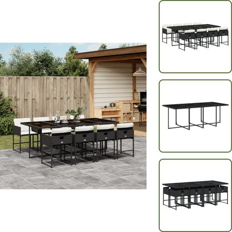 9-tlg. Garten-Essgruppe mit Kissen Schwarz Poly Rattan - Gartentisch - Esstisch Set - Gartenmöbel - Gartenset - Outdoor Möbel (1/5)