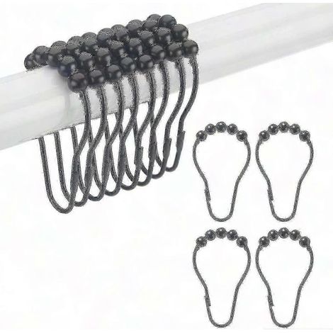 Rideau de douche crochets métal 12 pièces, anneaux robustes pour tringle, fixation solide salle de bain, finition argentée, design durable, set de 12 crochets à anneaux pour rideau de douche, usage qu (1/3)