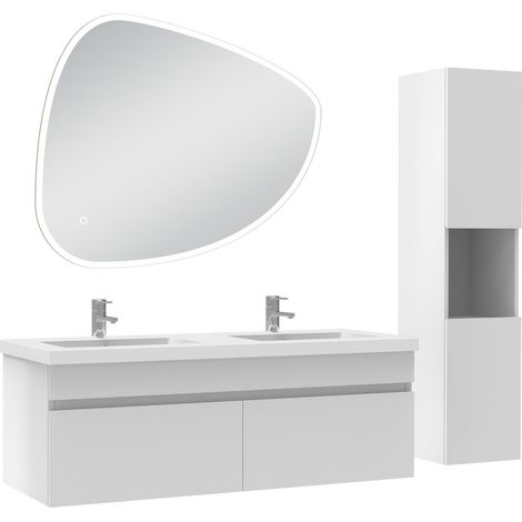 Océan meubles double vasque 120cm vasque et colonne et miroir 3 couleurs lumineux Blanc (1/5)