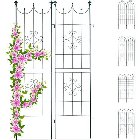 Relaxdays – Lot de 2 treillis en métal 180x50 cm – Support plantes grimpantes – Fer poudré vert foncé – Résistant aux intempéries