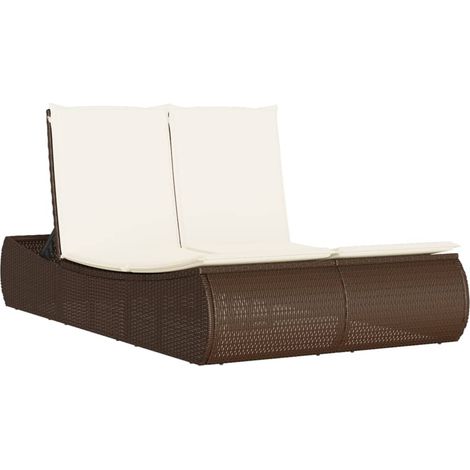 Maison Exclusive - Doppel-Sonnenliege mit Auflagen Braun Poly Rat