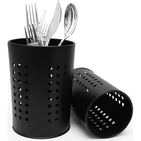 Lot de 2 porte-ustensiles de cuisine ronds en métal, en acier inoxydable noir, élégants et pratiques pour le rangement de vos (1/5)
