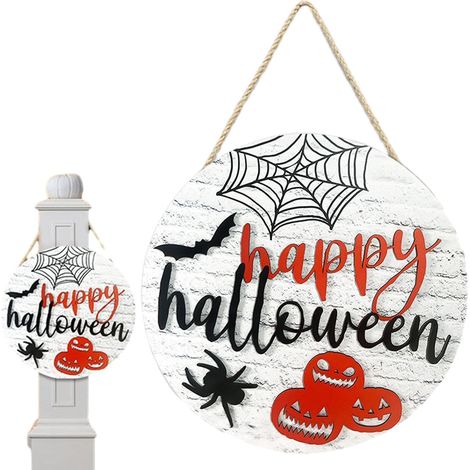 Décoration pendentif rond Halloween, panneau en bois joyeux Halloween, 2 pièces, 20 × 20 × 0,5 cm, pour porte et jardin (1/5)