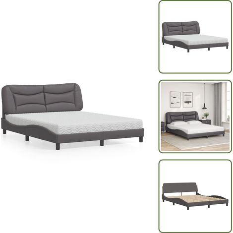 The Living Store Bett mit Matratze "Hvar" Grau 160x200 cm Kunstleder - Kunstlederbett (1/5)