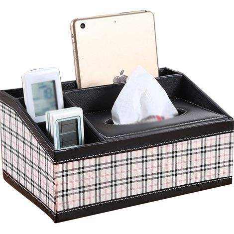 Boîte De Rangement Pour Mouchoirs - En Simili Cuir Pu - Organisation Bureau Table Basse - 1 Grand Compartiment + 3 Compartiments Divisés - 1 Pièce (1/5)