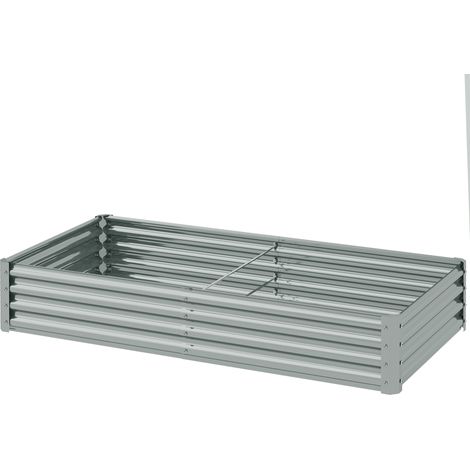 Carré potager surélevé acier galvanisé 180x90x30 cm gris argenté fond ouvert