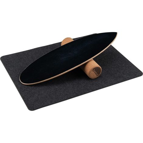 COSTWAY Planche d’Équilibre en Bois avec Rouleau et Tapis Antidérapant Charge 227 KG, Balance Board pour Entraînement de Skateboard Hockey Snowboard Surf Noir