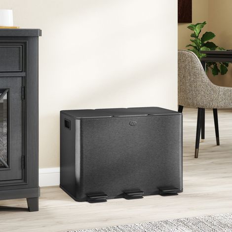 Pattumiera da cucina, contenitore per la raccolta differenziata, 3 scomparti da 20 litri, secchi interni removibili, 61,9x36,6x56,7 cm, nera.