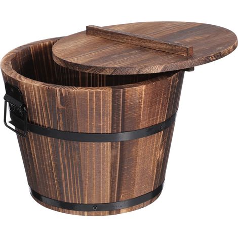 Seau en Bois Rond avec Couvercle et Poignée Conteneur de Rangement Ménager pour Sushi et Aliments, Restaurant et Fête (1/5)
