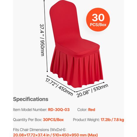 VEVOR 30 Pcs Red Chair Covers, Polyester Spandex Chair Cover, Stretch Slipcovers for Wedding Party Dining Banquet Flat-Front Chair Covers, Fits Chair Measures up to 20.08 x 17.72 x 37.4 inch (1/4)