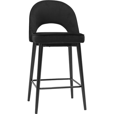 Sgabello da bar design in velluto nero e metallo H69 cm BELLEROSE (1/4)