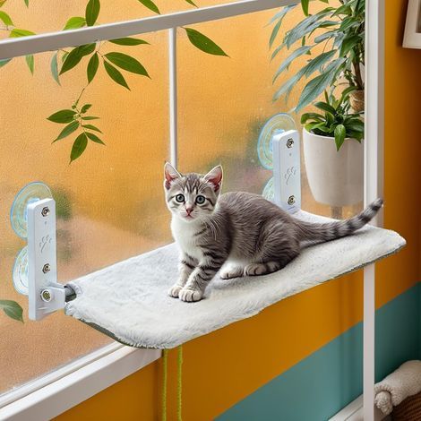 Wendbare, waschbare Katzen-Fensterhängematte mit starken Saugnäpfen und Metallrahmen für Wohnzimmer oder Schlafzimmer (1/5)