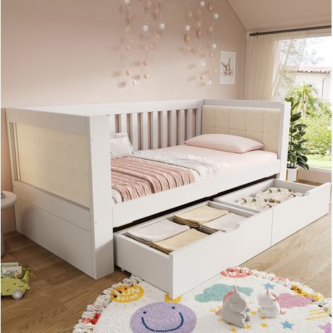 letto salvaspazio 90x200 con 2 cassetti bianco HAVRYA (1/5)