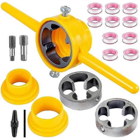 Outil de filetage PVC en 6 pièces, fileteur de tuyaux, kit de filetage avec filetages 1/2 pouce et 3/4 pouce (1ère édition) (1/4)