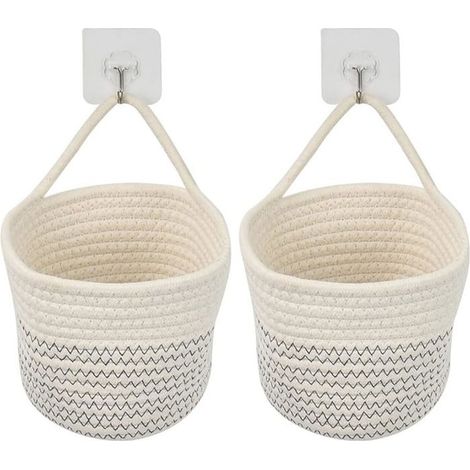 Set aus 2 Hängekörben aus Baumwollseil, kleiner gewebter Aufbewahrungskorb, Hängefahrradtasche, Stoffpflanzgefäß, c0110