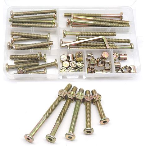 Juego de tornillos y tuercas para estructura de cama, piezas de cama infantil, juego de 25 tornillos para literas M6-1 x 40 mm/50 mm/60 mm/70 mm/80 mm/80 mm/juego de muebles