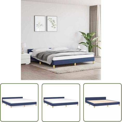 The Living Store Cadre de lit avec tête de lit sans matelas bleu 160x200cm tissu - Cadre De Lit - Lit Double - Literie - Meuble Chambre - Têted'oreiller (1/5)